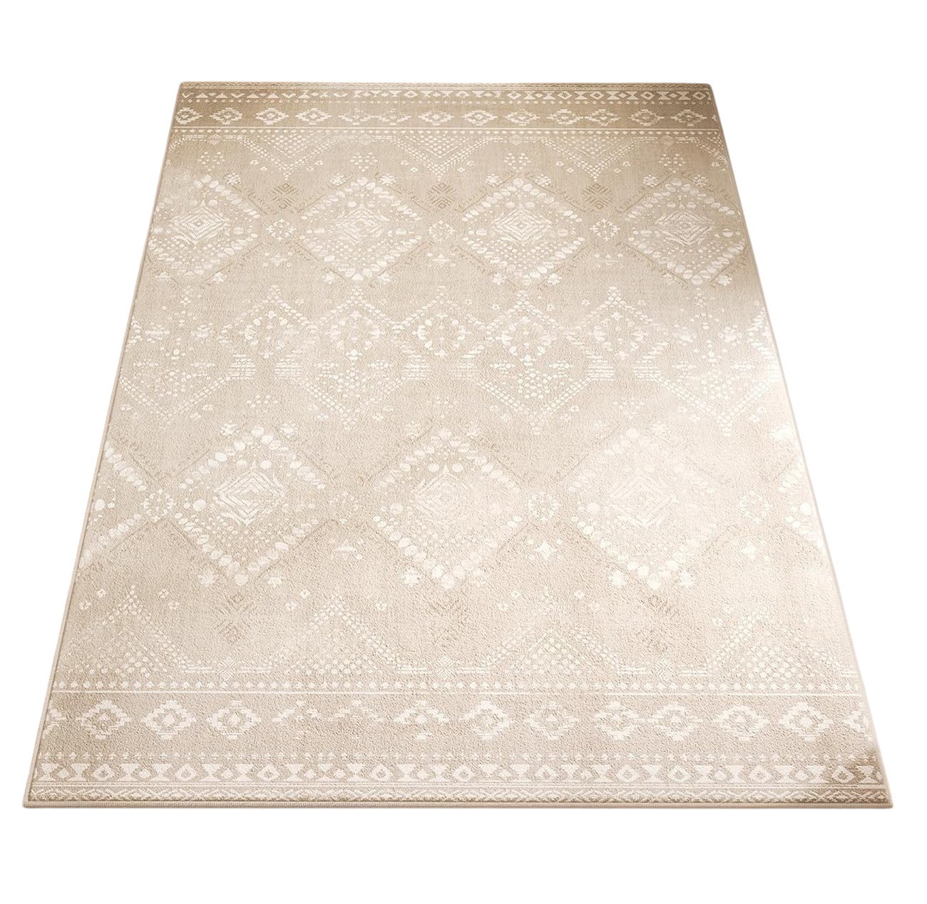 Boho Teppich 120x170 cm flauschig waschbar rutschfest beige